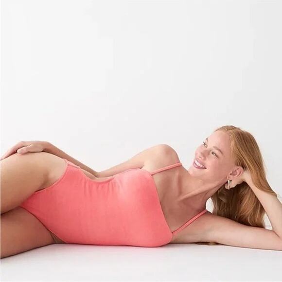 NWT J.Crew Cutout Bandeau One Piece Terry Cloth Plus Size 18 Coral Pink #2917 - Picture 1 of 12